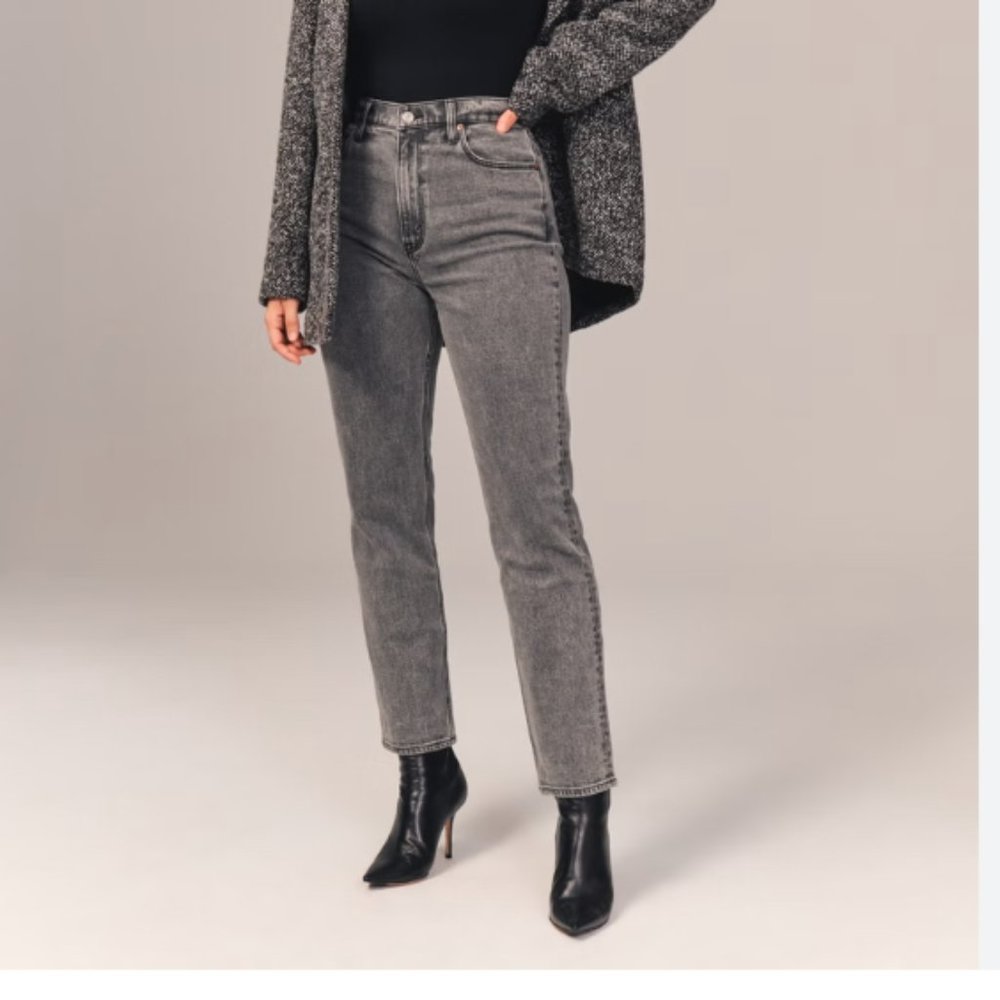 Abercrombie & Fitch the ankle straight ultra high rise 30 10 black gray jeans l